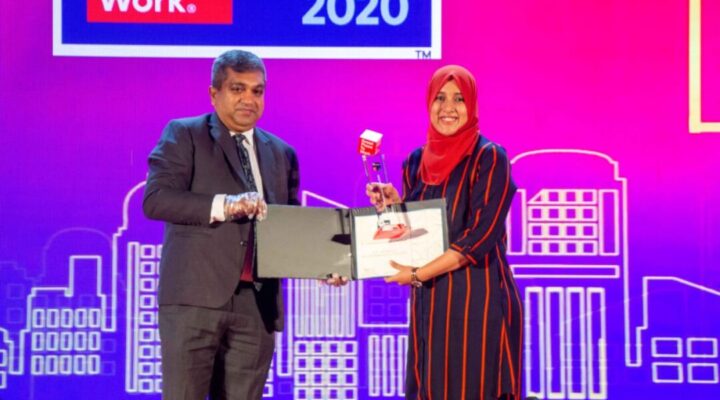 Award received at corporate event.